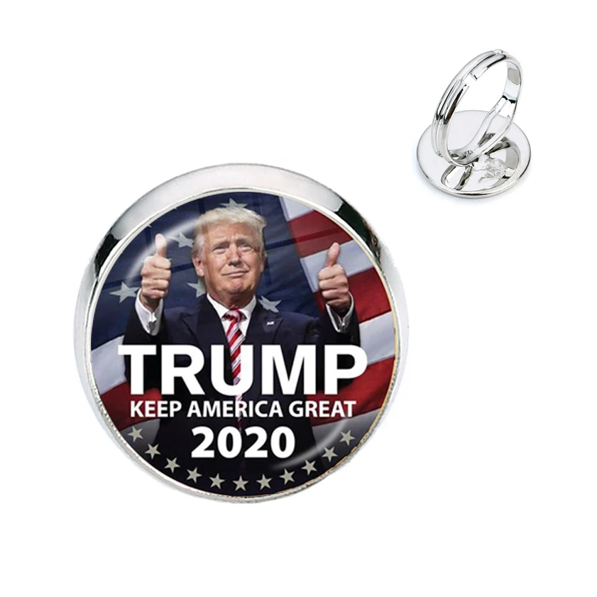 

Donald Trump 2020 Collection Glass Cabochon Rings USA Flag Keep America Great Adjustable Rings Jewelry For Women Men Kids