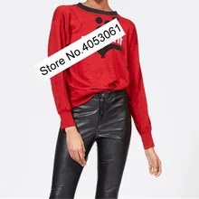 Женский черный/красный Повседневный пуловер с круглым вырезом и длинными рукавами с буквенным принтом Джерси-женские модные топы с буквенным принтом распродажа