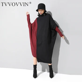 

TVVOVVIN Europe Fashion Women's Dress Autumn and Winter New Knit Cotton Dress Female Bat Sleeve Irregular Women Clothing L625