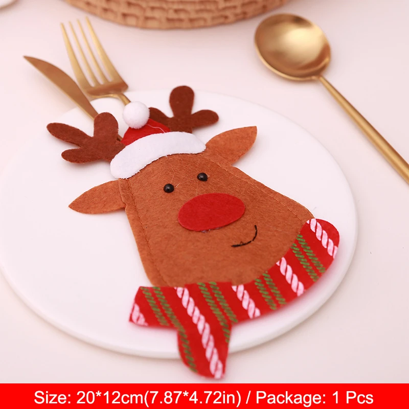 Санта олень Рождество год карманная вилка крышка ножа держатель столовых приборов сумка для дома вечерние украшения стола - Цвет: Long Face Elk
