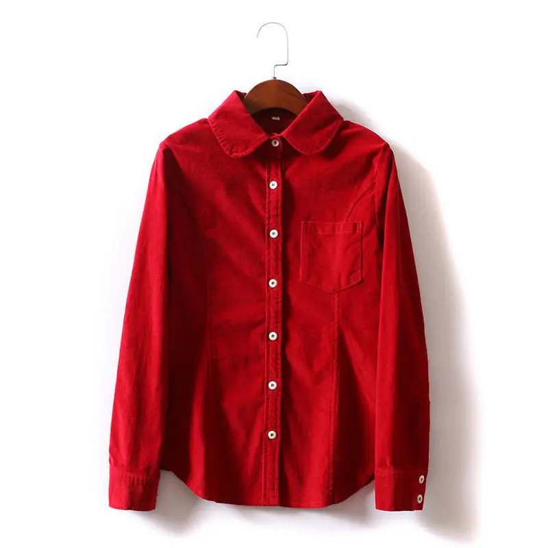 Wine red shirt Осенне-зимняя Вельветовая рубашка, Женская винтажная блуза с длинным рукавом, Женская Повседневная рубашка на пуговицах, Женская Офисная рубашка, Roupa Feminina Q2073 - Цвет: Wine red shirt