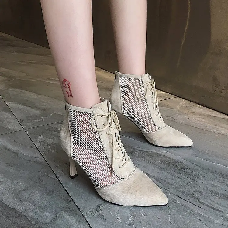 

Online Celebrity Martin Boots Women's Thin Heeled Short Boots High Heel Lace-up-2020 Spring New Style Sandal Boots Hollow out Ve