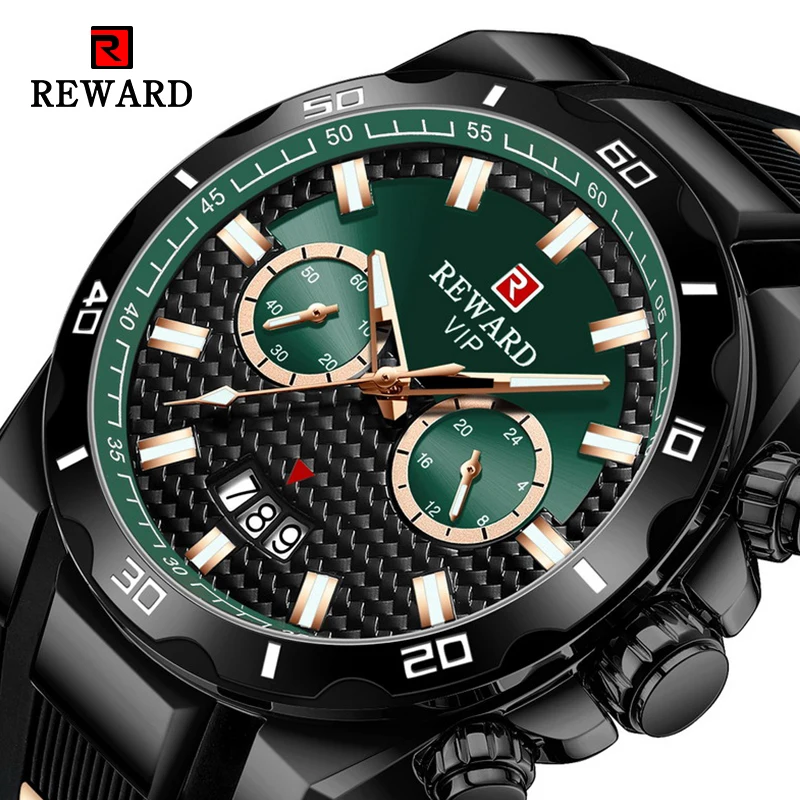 REWARD 2020 Fashion Dark green Quartz Watch Movement Calendar Display Luminous Hands Waterproof Features Relógio Masculino men s watch fashion casual watch quartz watch belt watch wrist watch часы мужские наручные relógio masculino reloj hombre new