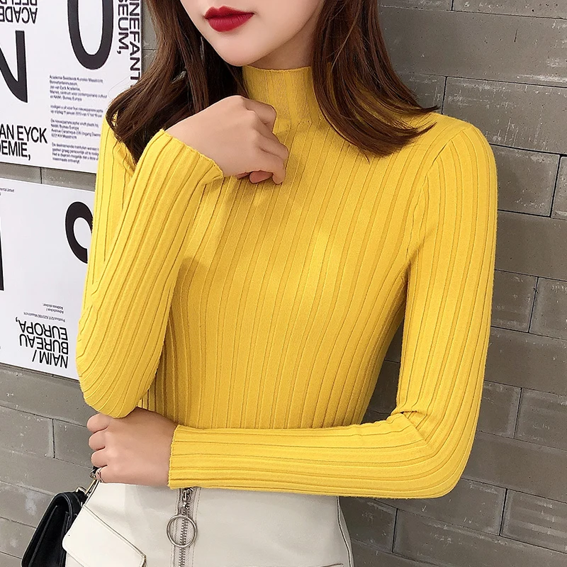 

Knit Sweater Women Multicolor Half High Collar Slim Sweater Long Sleeve Short Pullover Sweater Casual Wear