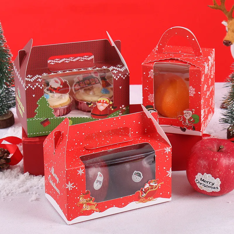 

10pcs Transparent Christmas Gift Bag Paper Apple Cupcake Packing Box Birthday Party Wedding Gift Handle Box