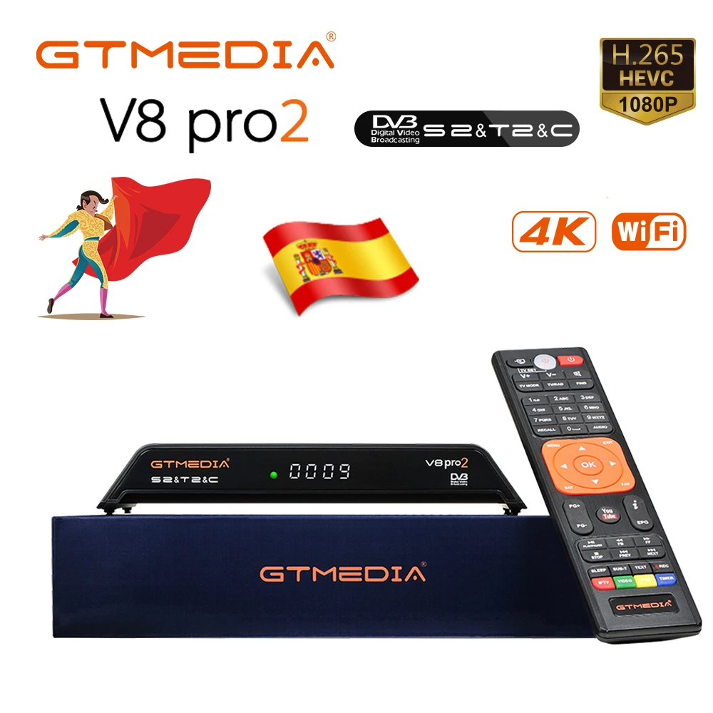 

GTMedia V8 PRO2 Satellite Receiver DVB-S2 DVB-T2 Cable H.265 Built-in WiFi with 1 Year Spain Europe Cccam upgrade v8 nova TV Box