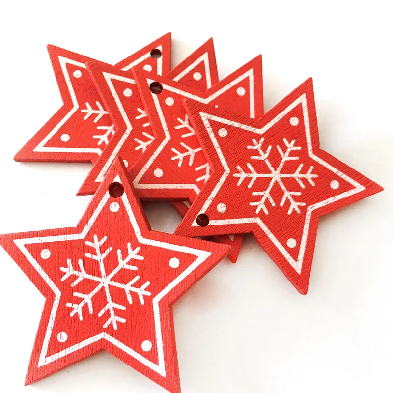 10Pcs 5cm Wooden Chistmas Tree Pendant Ornament New Year Christmas Party Decoration Noel Craft Gift Hanging Supplies