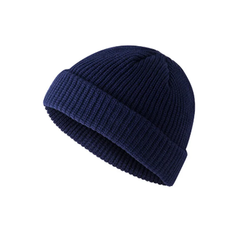 Мужская и женская унисекс зимняя одноцветная мягкая теплая Кепка для часов вязаная Толстая шапка ветрозащитная уличная жесткая теплая кепка Повседневная шапка - Цвет: Dark blue