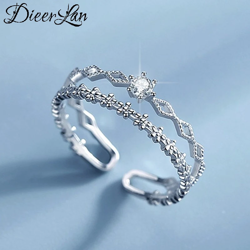 Anillos de cadena de plata de ley 925 con capas de circón para mujer, joyería de boda, Anillos ajustables, Anillos bohemios Vintage 2021