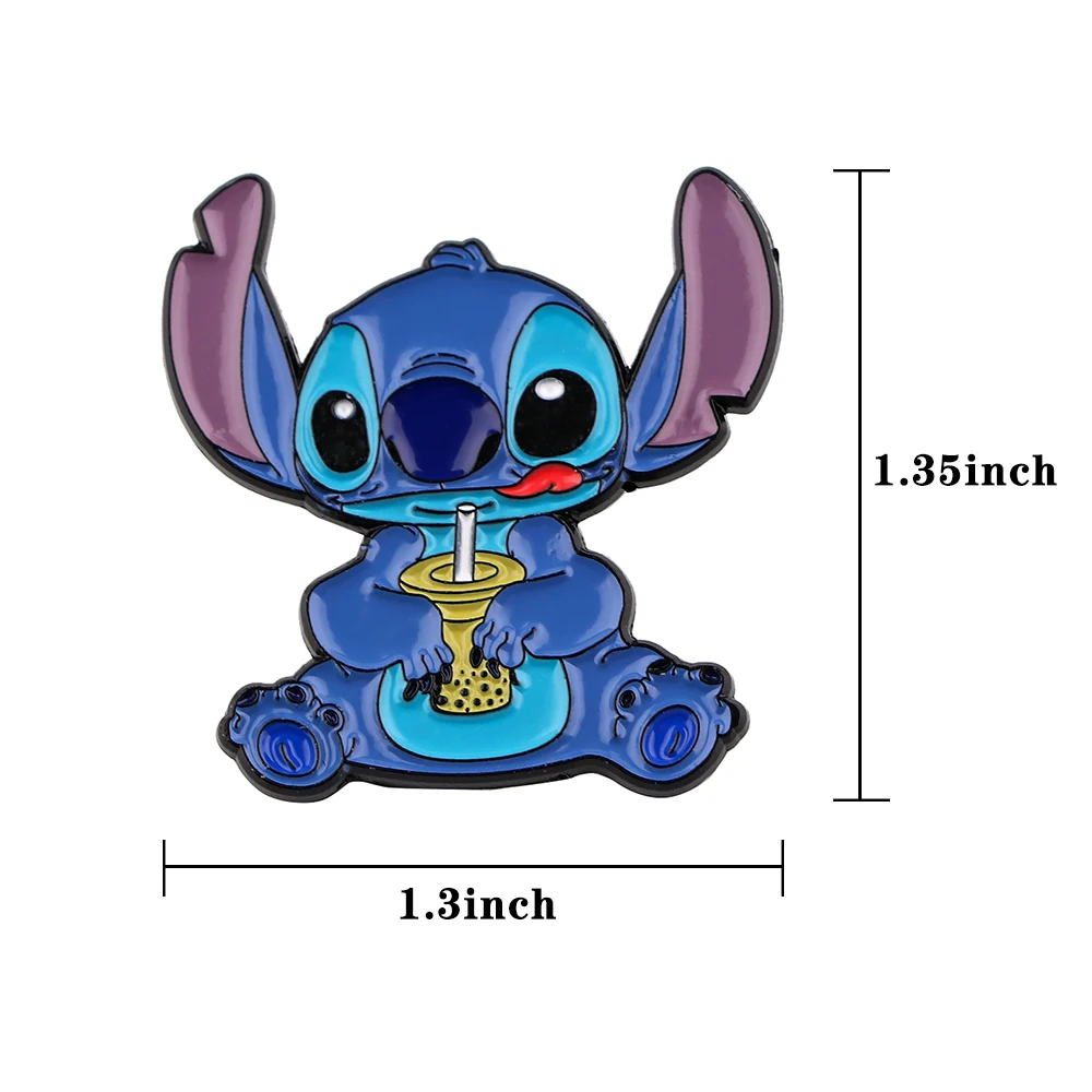 Enamel Pins YQ560 Cute Stitch Enamel Pins Blue Alien Monster Brooch Cartoon Icons Badge for Bags Denim Collar Lapel