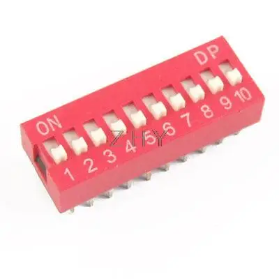 

10 Pcs 2.54mm Pitch 10 Position Slide Type DIP Switch Red Engcr
