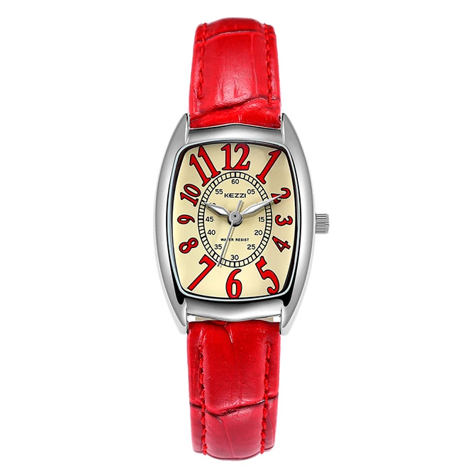 Бренд Kezzi Женские винтажные наручные часы повседневные модные кожаные часы Ретро квадратные кварцевые часы водонепроницаемые Relogio Feminino - Цвет: red watch