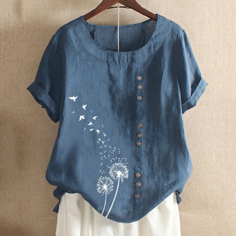 

Brand Blouses Woman Summer O-Neck Big Size Tunic Tops 2020 Casual Short Sleeve Print Oversize Blouse blusa feminina
