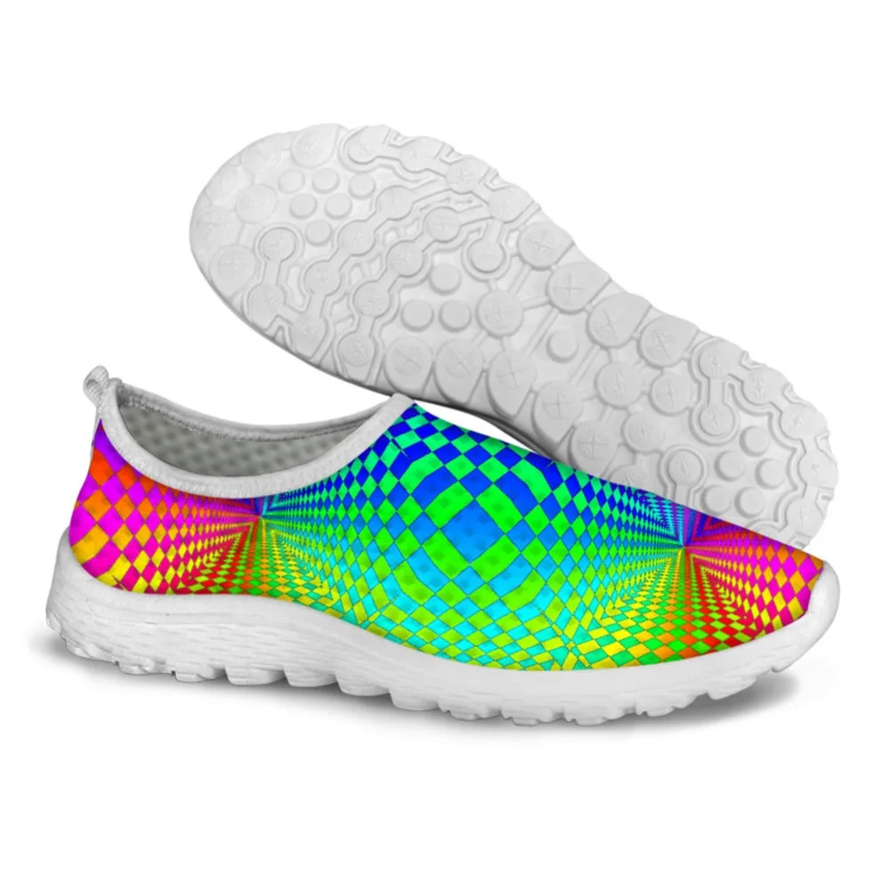 

Autumn Trendy Design Classic Argyle Casual Mesh Sneakers Female 3D Printing Pattern Loafers Ladies Breathable Women Slip-on Flat