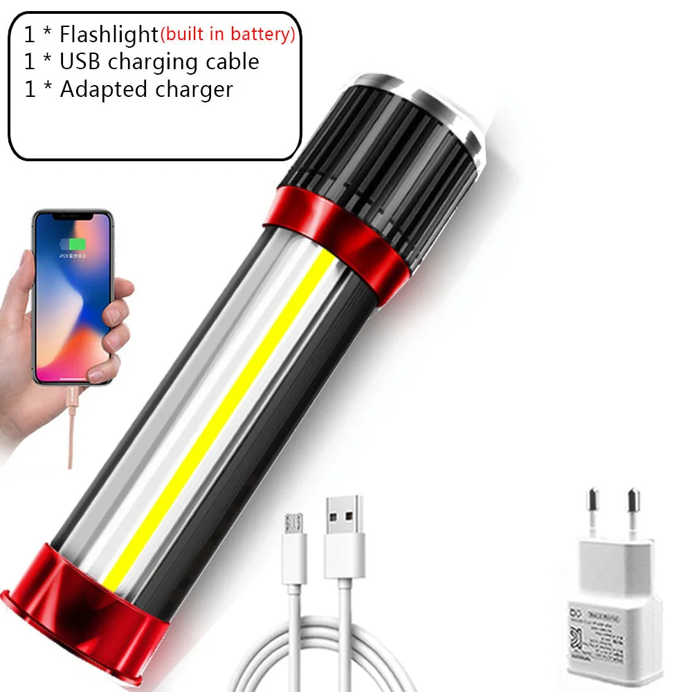 Novelty LED Flashlight Rotating Telescopic Zoom LED Torch with Side Light Rechargeable Camping Light Floodlight Can Charge Phone super bright flashlights Flashlights