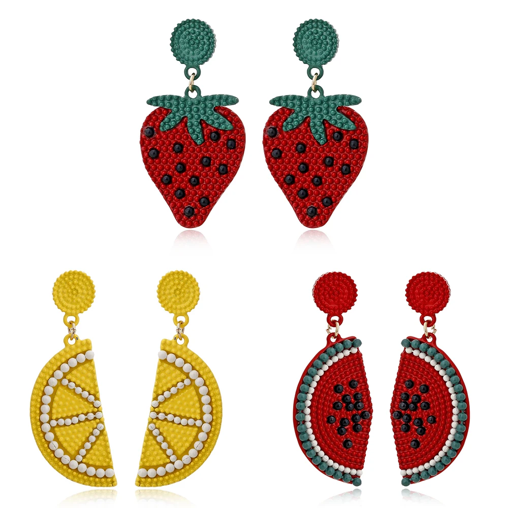 Pendientes de frutas bonitas de acrílico, pendientes de fruta de manzana pino de fresa, tomate, Kiwi, naranja, pepino, dragón, manzana, manzana, fruta, regalos delicados|Pendientes con forma de gota| - AliExpress