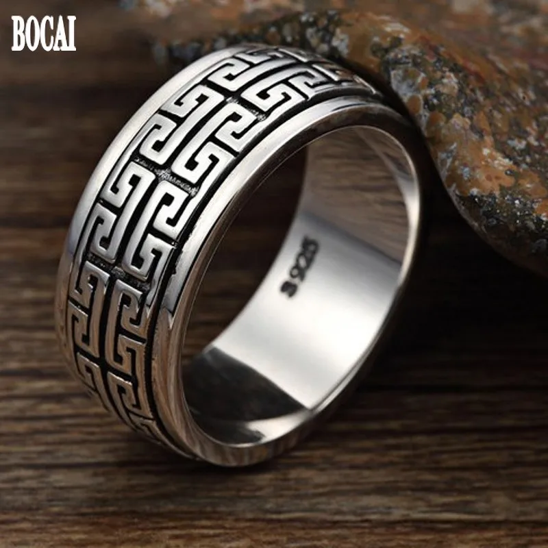 S925 чистое серебро мужское кольцо тайское двойной круг можно поворачивать удача