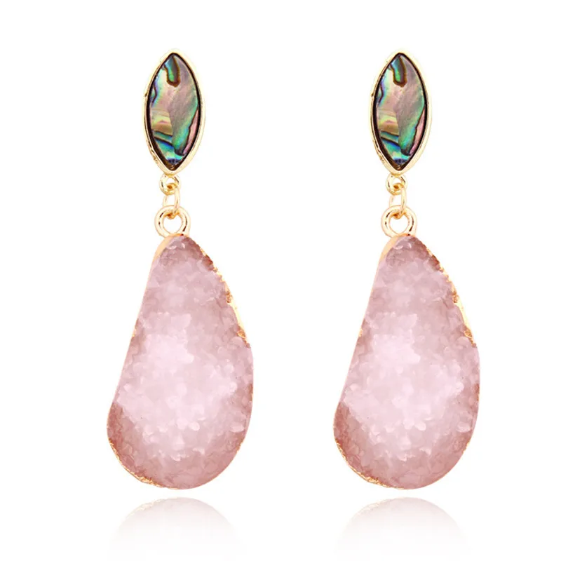 Vintage European Irregular Black Pink Druzy Resin Earrings Big Long Drop Earrings For Women Jewelry Pendientes Mujer Moda 2019