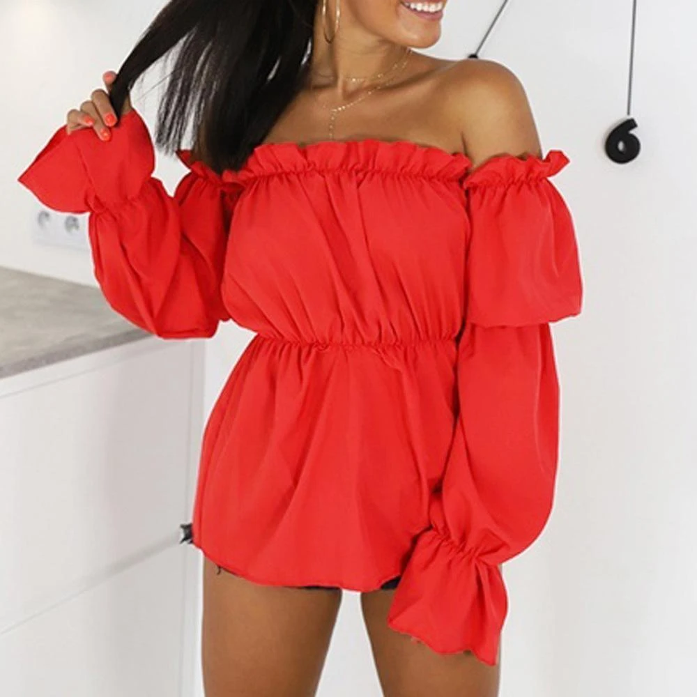 Camisa de mujer moda Sexy Casual elegante Slash Neck Solid blusas Club blusa primavera otoño ropa de mujer|Blusas y camisas| AliExpress