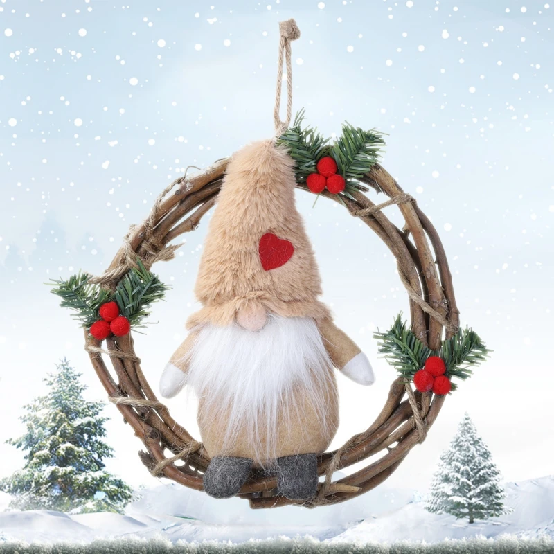 Веселый Рождественский плюшевый гномик кукла ротанга венок рождественские гирлянды с Швецией Санта дом дверь окна Декор зала Рождественские венки
