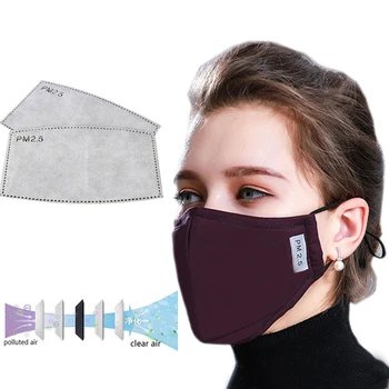 

PM2.5 Cotton Black Mouth Mask Anti Dust Mask With 2 Activated carbon filter Windproof Mouth-muffle Face masks For Women Men
