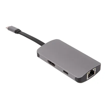 

Gray USB Hub 5 in 1 Type C Adapter Type-C HUB HDMI 4K PD USB 3.0 Ports Power Delivery Charging Port For Laptops