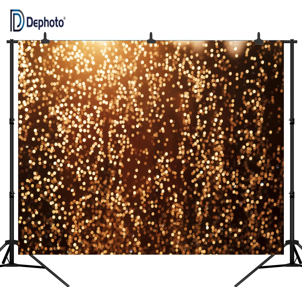 

DePhoto Gold Sequin Bokeh Glitter for Party Seamless Vinyl Photography Backdrop Photo Background Studio Prop PGT107