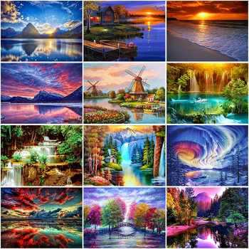 

DIY 5D Diamond Painting Landscape waterfall Full Round Drill Diamond Embroidery Cross Stitch Scenery Mosaic Rhinestones Decor