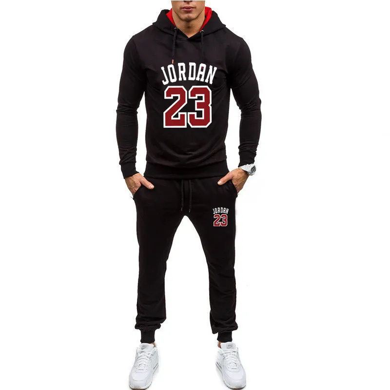 New JORDAN Hoodies Men Spring Autumn Fleece Liner Hooded Sweatshirts Male Brand Solid Warm 2 Pieces tracksuit hoodie tracksuit
