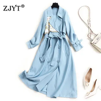 

High Quality Fashion Designer Turn Down Collar Long Sleeve Trench Coat for Women Elegant Autumn Winter Windbreaker Outerwear