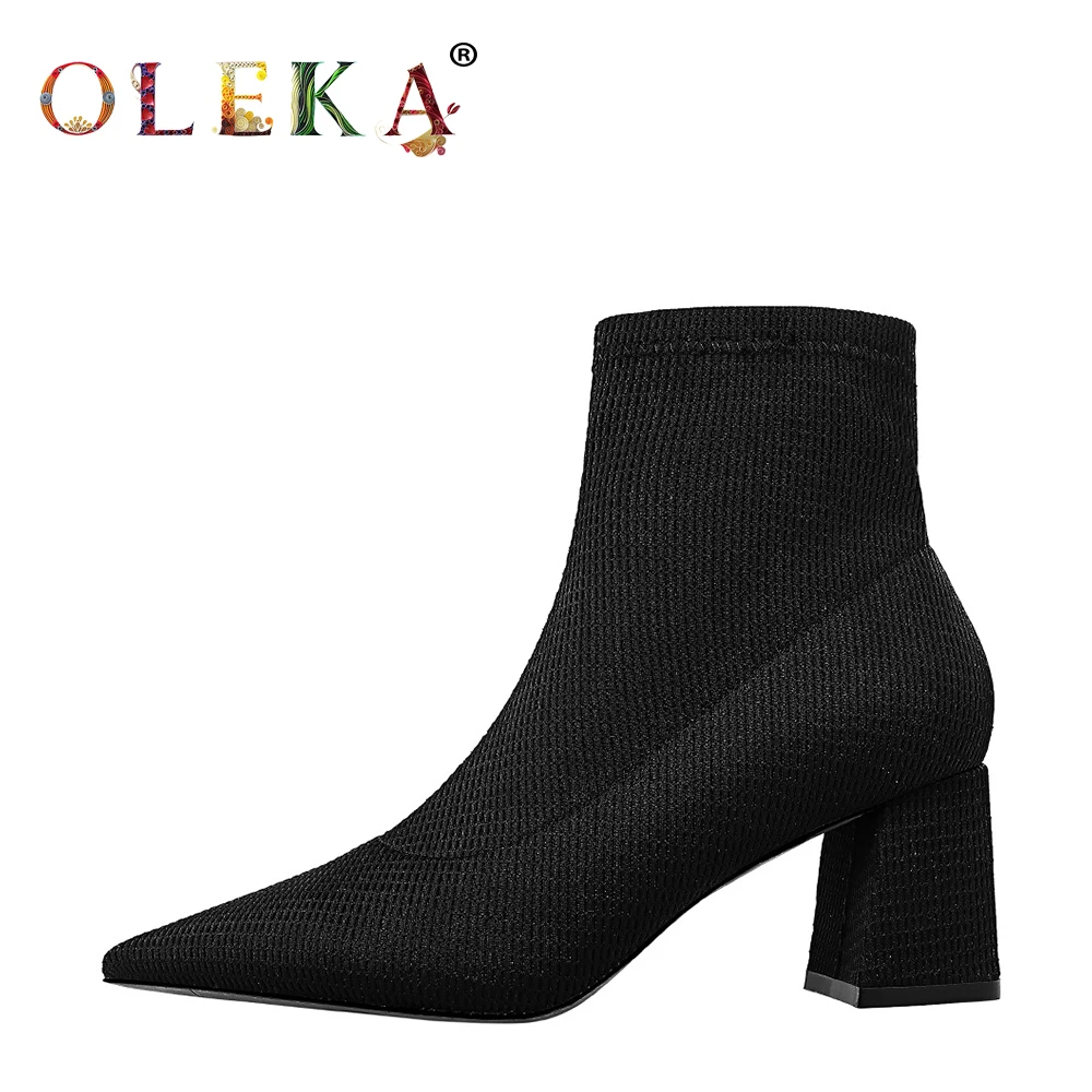 

OLEKA Mid-calf Winter Fur Boots Square Heel Rome Pointed Toe Womans Boots Mature Style Basic New AS400