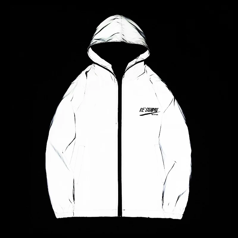 

Korean-style Popular Brand Reflective Clothing Douyin Couples Students Men And Women Trend Loose-Fit Hooded Fully Zipper Trench