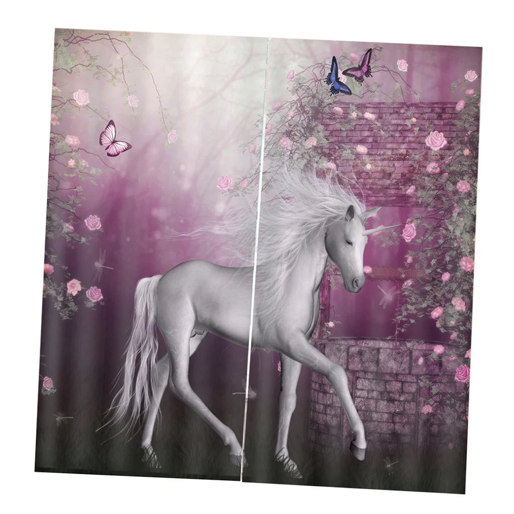 2 панели затемняющие занавески для комнаты, 3D эффект печати занавес с изображением животных гостиной спальни занавески на окна, 60x65 дюймов - Цвет: Unicorn