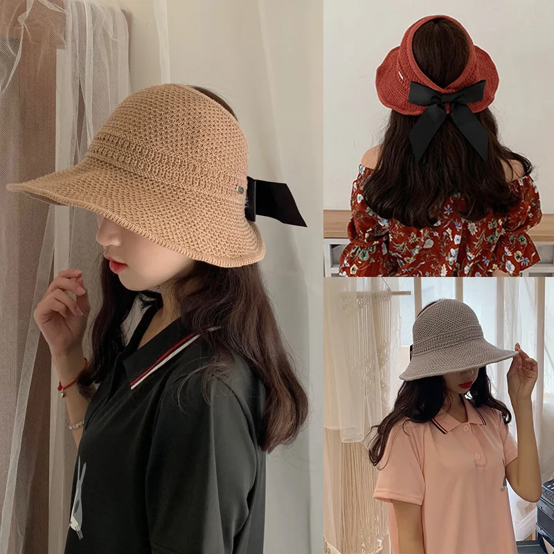 

Spring and summer foldable bow sports empty straw hat sun protection sun hat retro vacation beach hat
