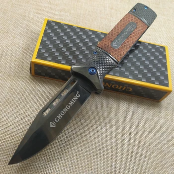

Damascus steel Black Titanium Tactical Pocket Knife Tactical Folding Blade Knife Survival Hunting Camping Pocket Knife + Box