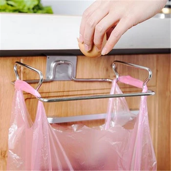 

Stainless Steel Kitchen Storage Hanging Garbage Bags Rack Kitchen Wash Cloth Towel Storage Shelf Kitchen Cabinet Trash Rack
