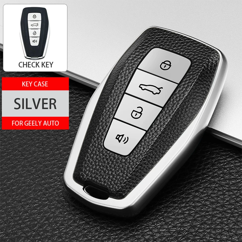 TPU + Leather Car Remote Key Case Cover Holder Shell For Geely Emgrand X7 EX7 Coolray-Auto Styling Fob Accessories key case key case cover car key shell anti lost keychain car key chain