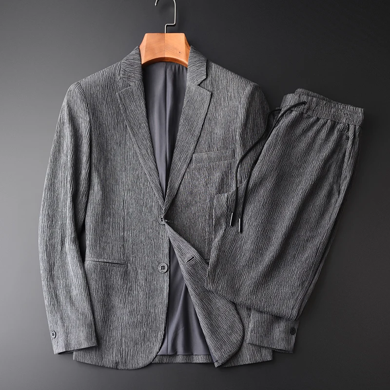 

Wrinkle Fabric Fashion Hight Quality Thin Business Casual Men's Suit Jacket Plus Size M L XL 2XL 3XL 4XL