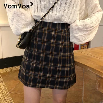 

VomVoa High waist A-line skirt 2019 autumn new skirt show thin wrap hip skirt retro autumn and winter plaid skirt women
