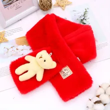 Осенне-зимний детский шарф с имитацией кроличьего меха, теплый шарф для девочек и мальчиков, модный шарф с рисунком медведя AC039