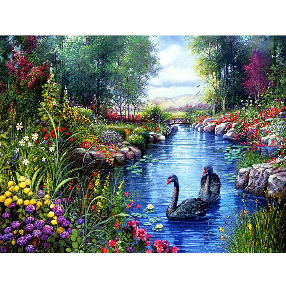 5D DIY Diamond Painting Swan landscape Cross stitch Full Round embroidery Mosaic Animal scene crystal Wall Picture Sale | Дом и сад