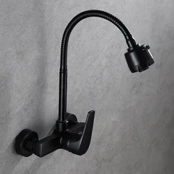 Black Brass Pot Filler Tap Wall Mounted Kitchen Faucet Cold and Hot Single Hole Tap Rotate Tap