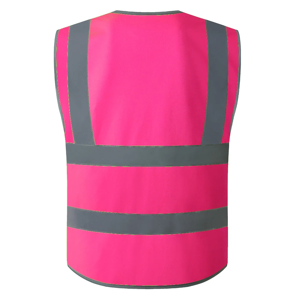 Hot Pink 9 Pockets High Visibility Vest Mens Work Vest Safety Vest With
