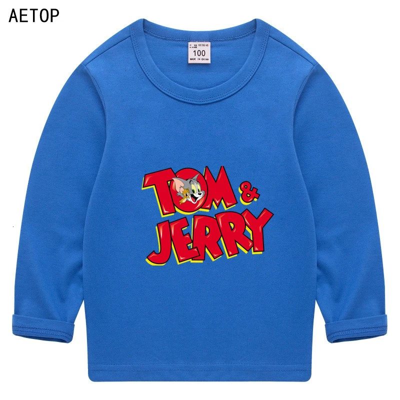 Summer Tom and jerry O-Neck t shirt Tops Boys Girls Funny Splicing color Long sleeve T-shirt Kid Children Cartoon T shirt Baby - Цвет: as picture