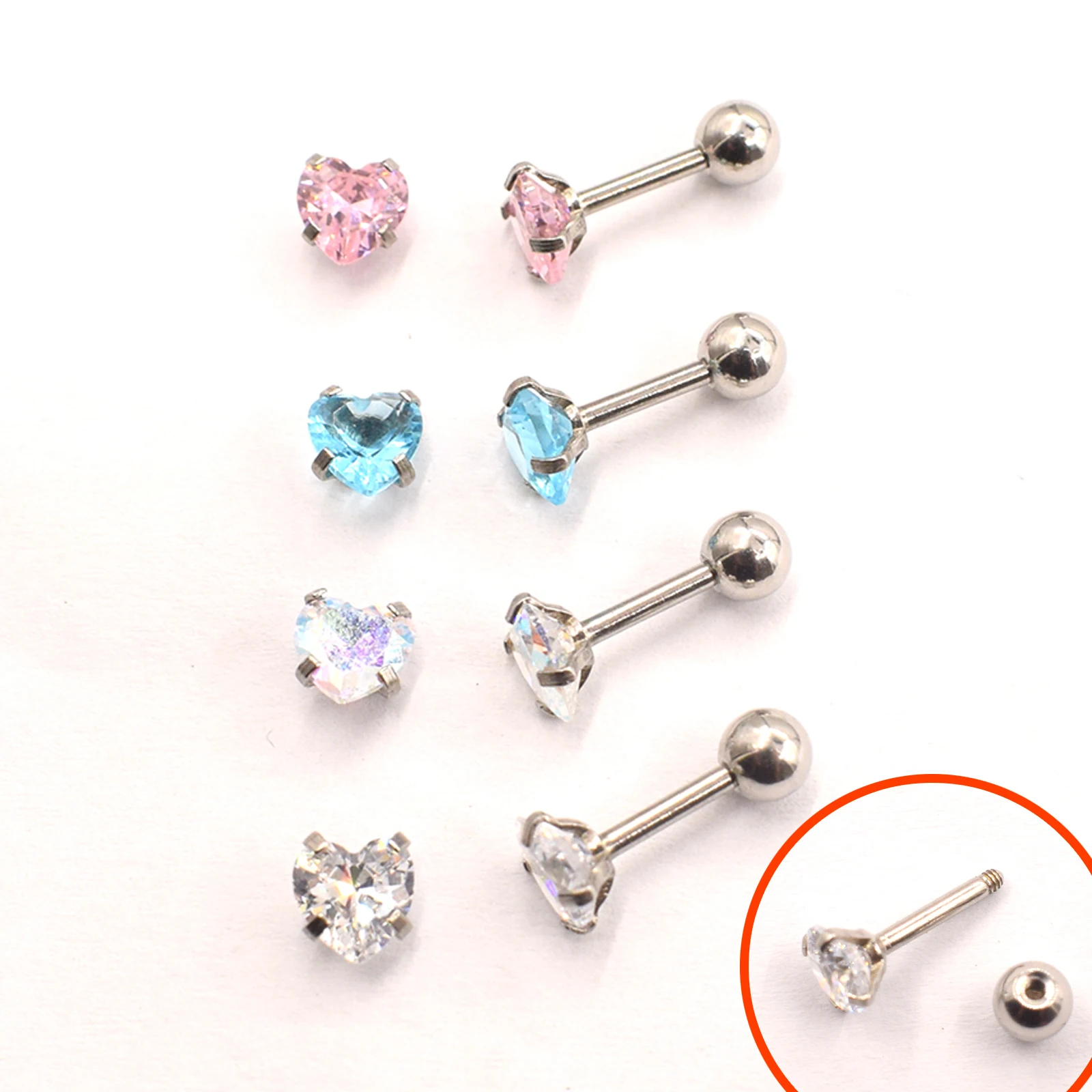 4 Pairs Set Stud Earrings Fashion Popular 3-5mm Heart Shape CZ Ear Rings Tragus Surgical Steel Body Jewellery | Украшения и