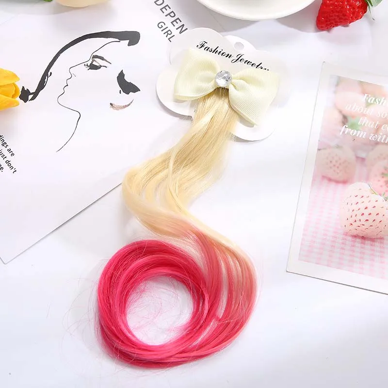 Cute Children Gradient Bow Hair Clips Headdress Ponytail Hair Ropes Baby Girls New Colorful Wig Pigtail Elastic Kids Headwear baby essential  Baby Accessories