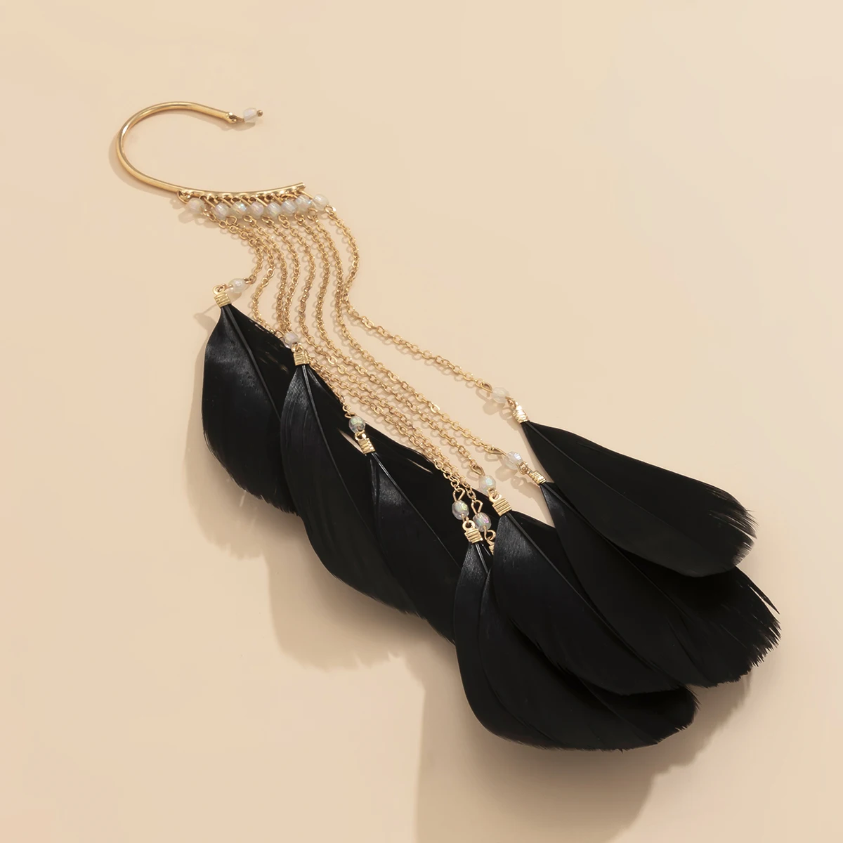 Exaggerated Long Tassel Elf Ears Cuff Earrings For Women Vintage Feather Earrings Fashion Jewelry without Puncture