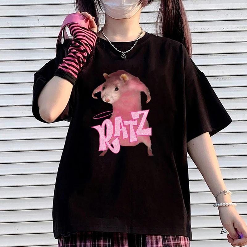 RATZ animal kawaii summer femme t-shirts women clothing tops Short sleeve harajuku Loose pink tees shirt Streetwear gothic топы