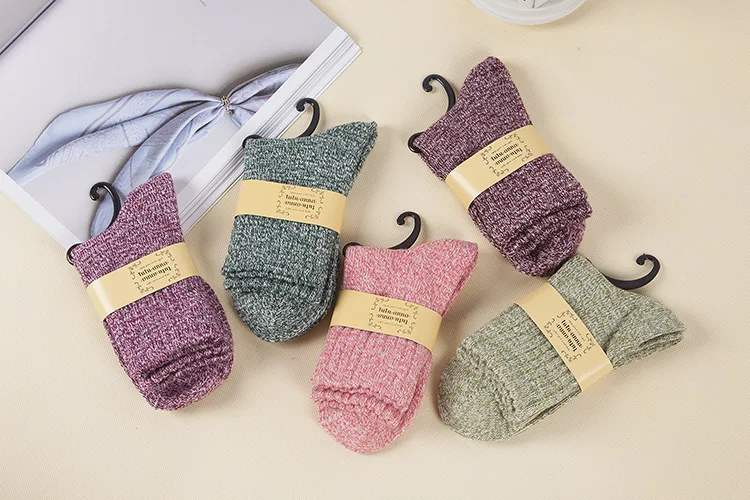 Autumn Winter Female Rabbit Wool Socks Thickened Warm Lovely Flat Solid Color Women Socks