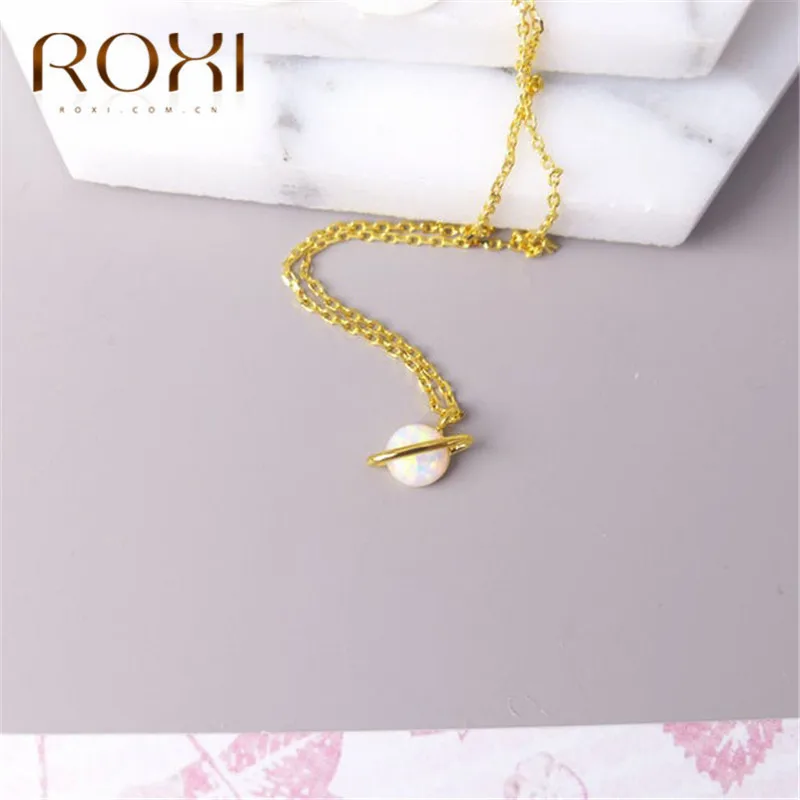 ROXI Мода корейский космическая планета подвеска ожерелье женский тренд ювелирные изделия белый огонь ожерелье с опалом колье до ключиц цепочка ожерелье